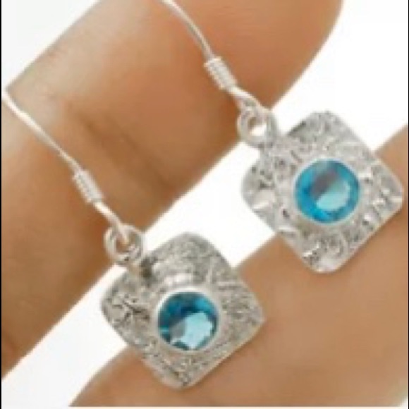 New Blue Topaz & Sterling Silver Artisan Earrings - Picture 3 of 4
